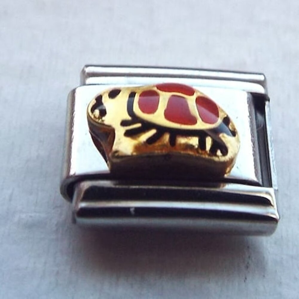 Red and gold enamel turtle 9mm stainless steel italian charm bracelet link new
